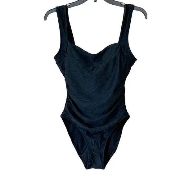J. Crew Black Ruched Square Neck One Piece Swimsuit Size 10 NWT - Picture 3 of 6